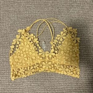 Free People Yellow Floral Lace Bralette